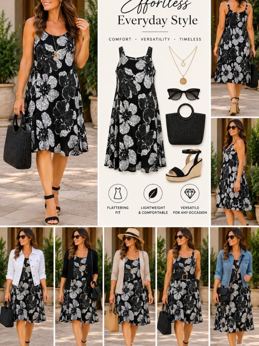 Lane Bryant Black & White Floral Sleeveless Dress – Size 14/16